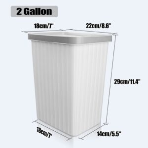 Eooch 2 Gallon Slim Trash Can with Pressing Ring, Plastic Wastebasket Garbage Container Bin for Bathroom, Kitchen, Bedroom, Office,2 Pack(White+White)