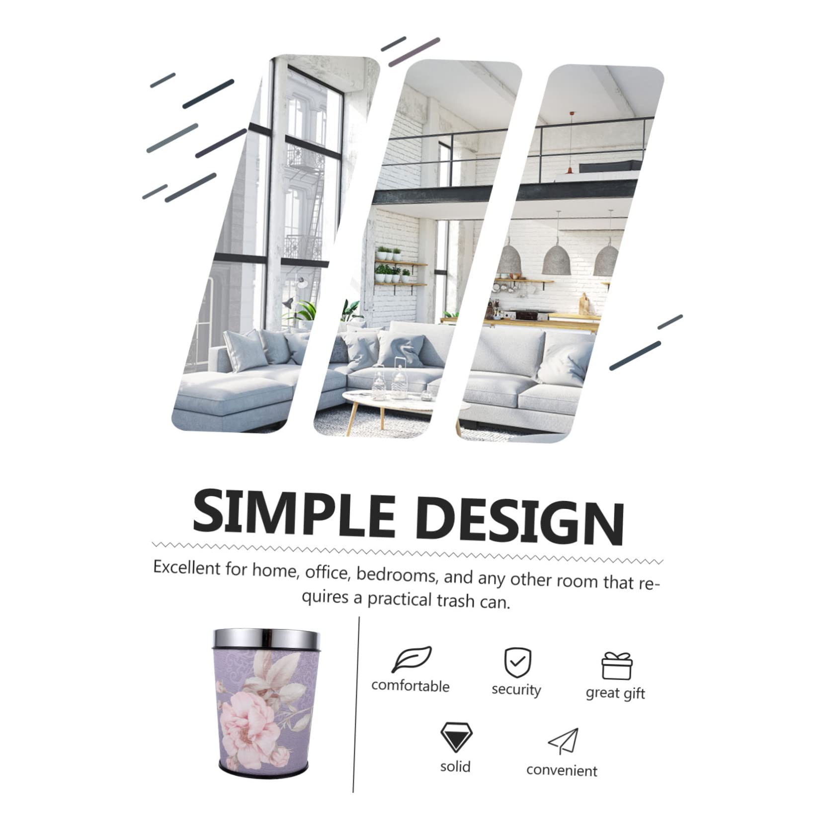 NUOBESTY Garbage Can Living Room Trash Bin Ktv Trash Container Multi-Function Garbage Bucket Trash Can Bedroom Office Household Products Multifunction Stainless Steel Purple