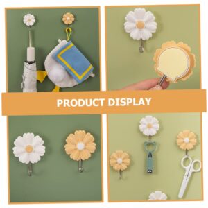 OKUMEYR 4Pcs Strongly Adhesive Decorative Daisy Wall Hooks Punch Clothes Hat and Towel Hanger Cute Adhesive Hooks for Home Decor and Organization