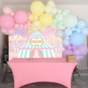 Ayayiya Pink Circus Backdrop for Girl Pastel Carnival Carousel Birthday Party Decorations Big Top Tent Ferris Wheel Photography Background Sweet Baby Shower Cake Table Banner Photo Booth Props 7x5ft