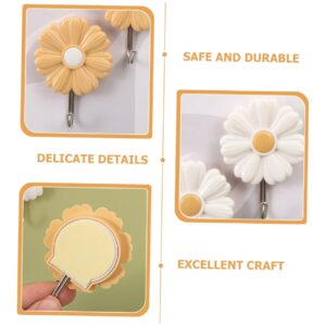 OKUMEYR 4Pcs Strongly Adhesive Decorative Daisy Wall Hooks Punch Clothes Hat and Towel Hanger Cute Adhesive Hooks for Home Decor and Organization