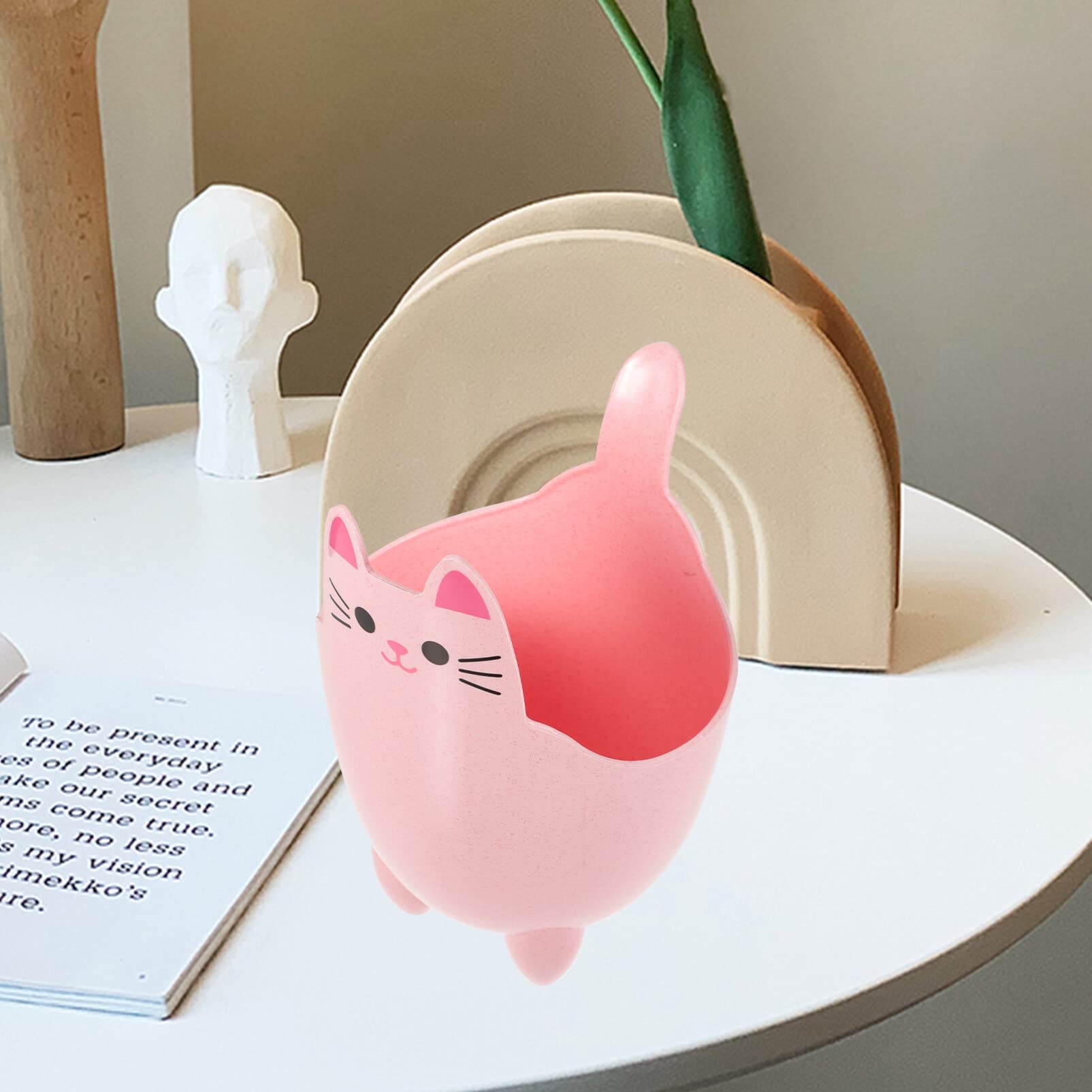 Mini Trash Can, Cute Cat Wastebasket, Plastic Desk Trash Can, Tiny Waste Basket Tabletop Countertop Garbage Cans Pencil Storage Bucket for Home, Office