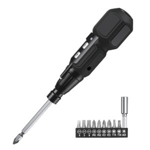 loficoper cordless electric screwdriver, rechargeable mini electric screwdriver set, power repair tool kit with 10 bits, led lights, charging cable, for phones, pc, glasses, black