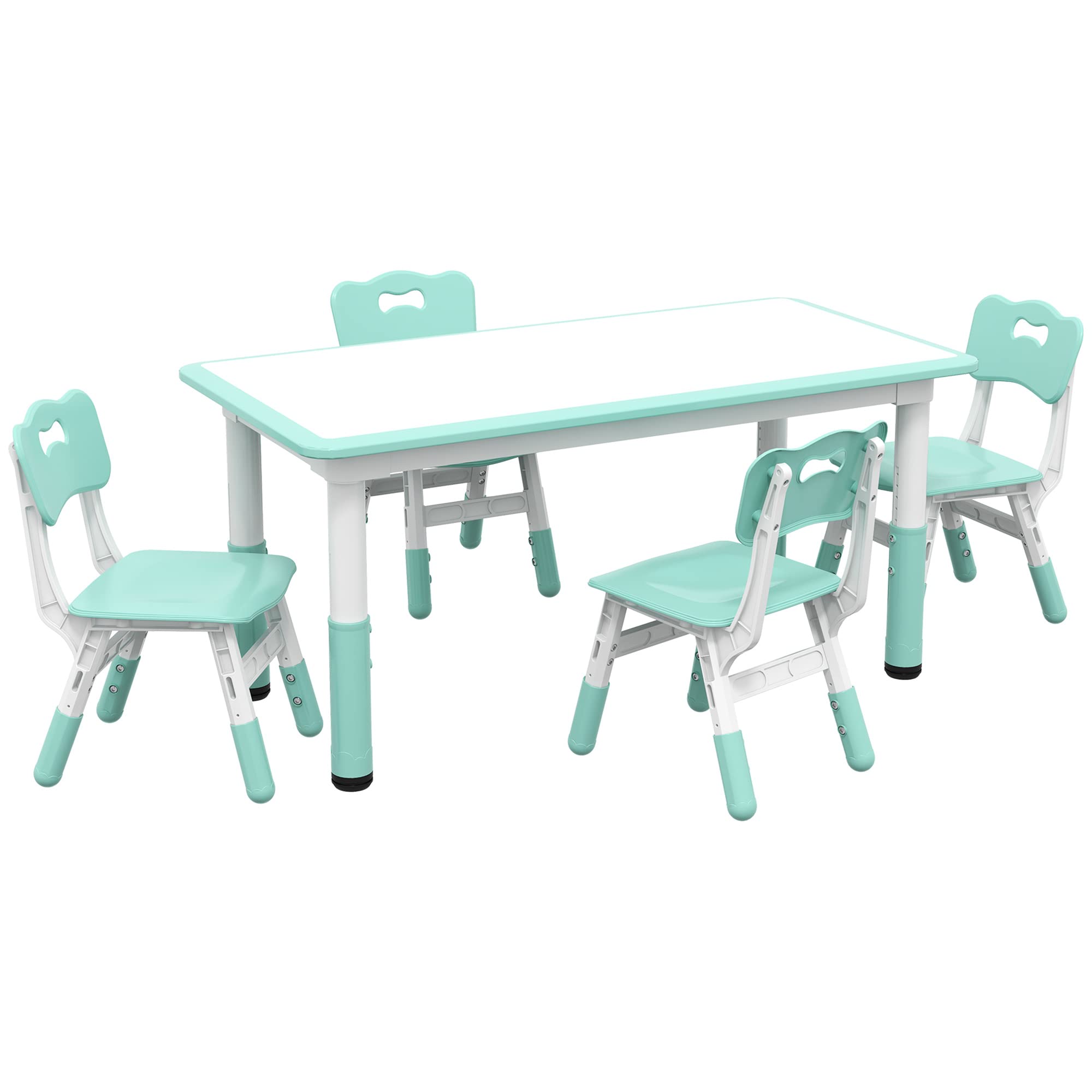 Qaba Kids Table and Chair Set, 5 Piece Toddler Table and Chair Set with 4 Chairs Adjustable Height, for Snack Time, Homeschooling Aged 1.5-5 Years Old, Green