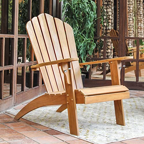 Cambridge Casual Lakeside Oversized Patio Adirondack Chair with Cup Holder, Natural Teak, Set of 2