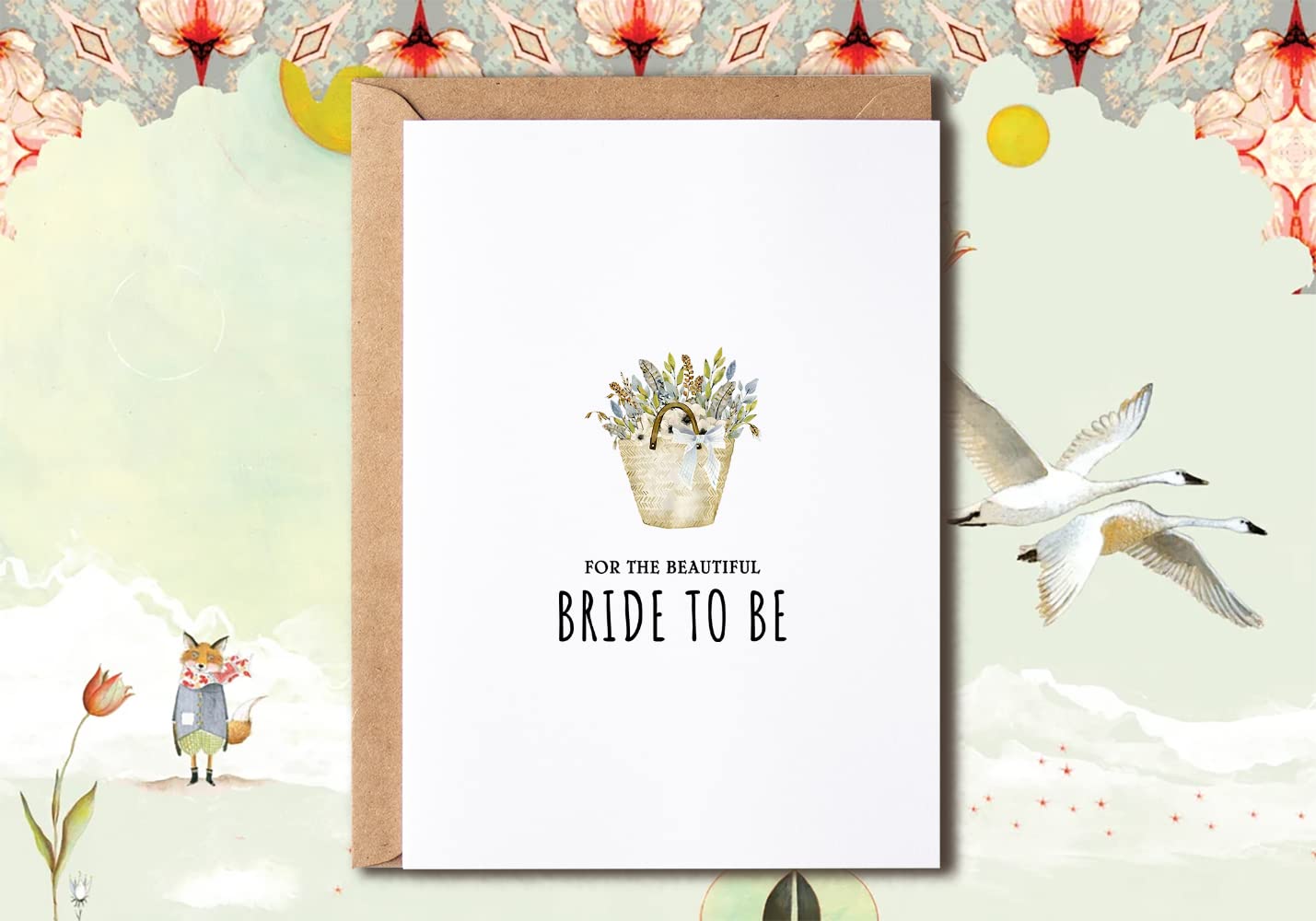 NTVShop For The Beautiful Bride To Be - Floral Basket Bride To Be Card - Bridal Shower Card - Minimal Bridal Shower Card - Valentines Card