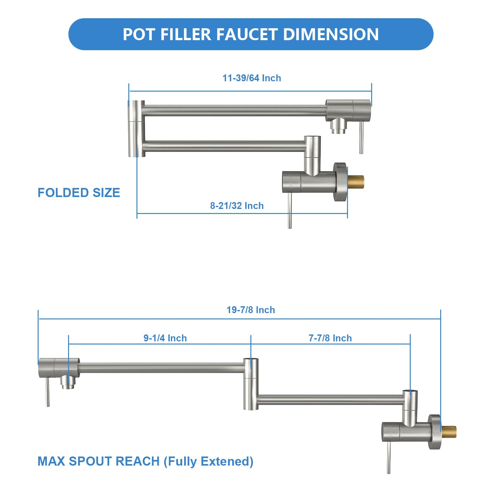 Lordear Pot Filler Faucet Brushed Nickel Finish Wall Mount Stove Kitchen Faucet Stainless Steel Pot Filler Folding Faucet Over Stove, Kitchen Pot Faucet with Double Joint Swing Arms