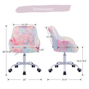 HEAH-YO Swivel Kids Chair with Wheels, Adjustable Kids Desk Chair with Armrest and Back, Cute Faux Fur Kids Study Chairs for Boys and Girls, Light Multi-Colour