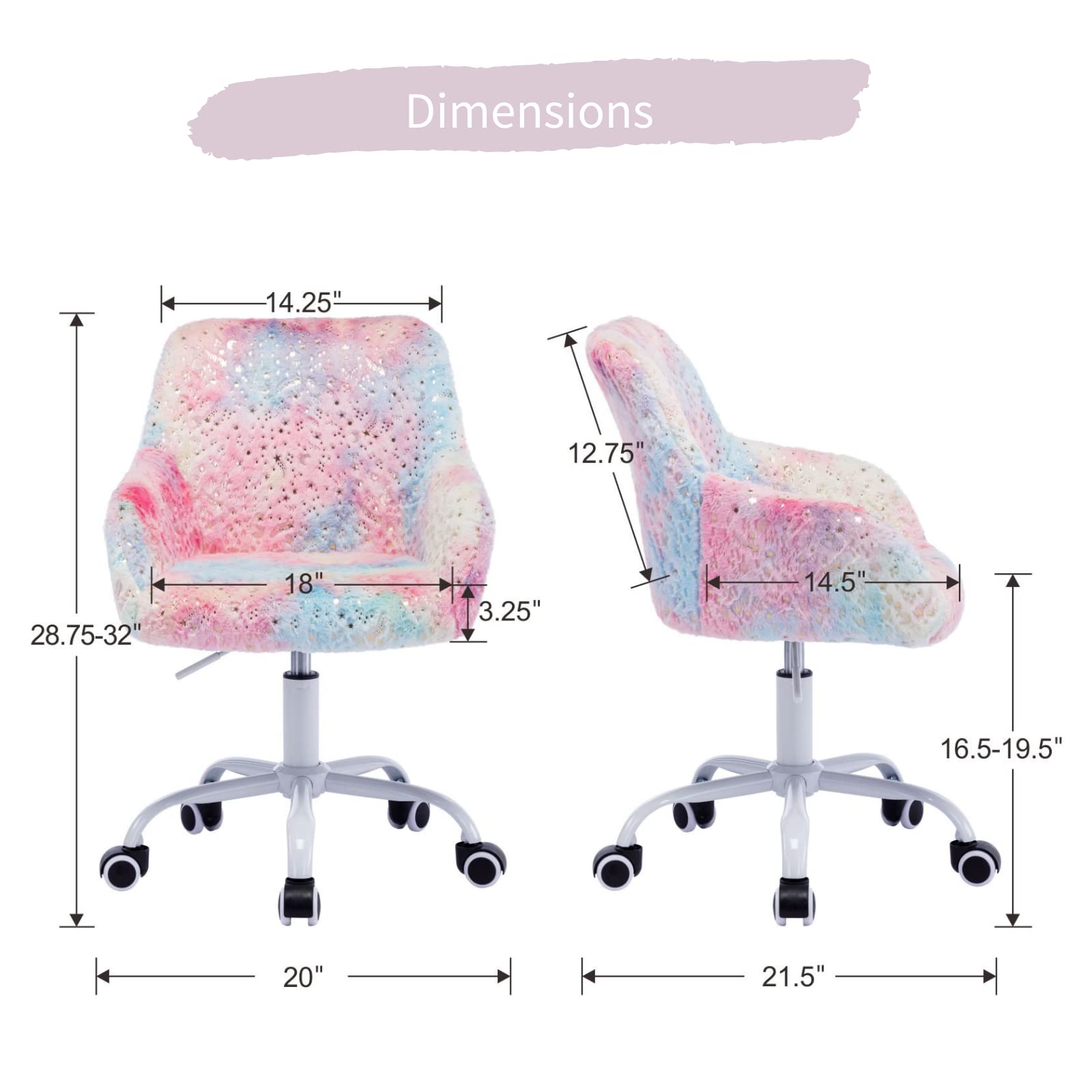 HEAH-YO Swivel Kids Chair with Wheels, Adjustable Kids Desk Chair with Armrest and Back, Cute Faux Fur Kids Study Chairs for Boys and Girls, Light Multi-Colour