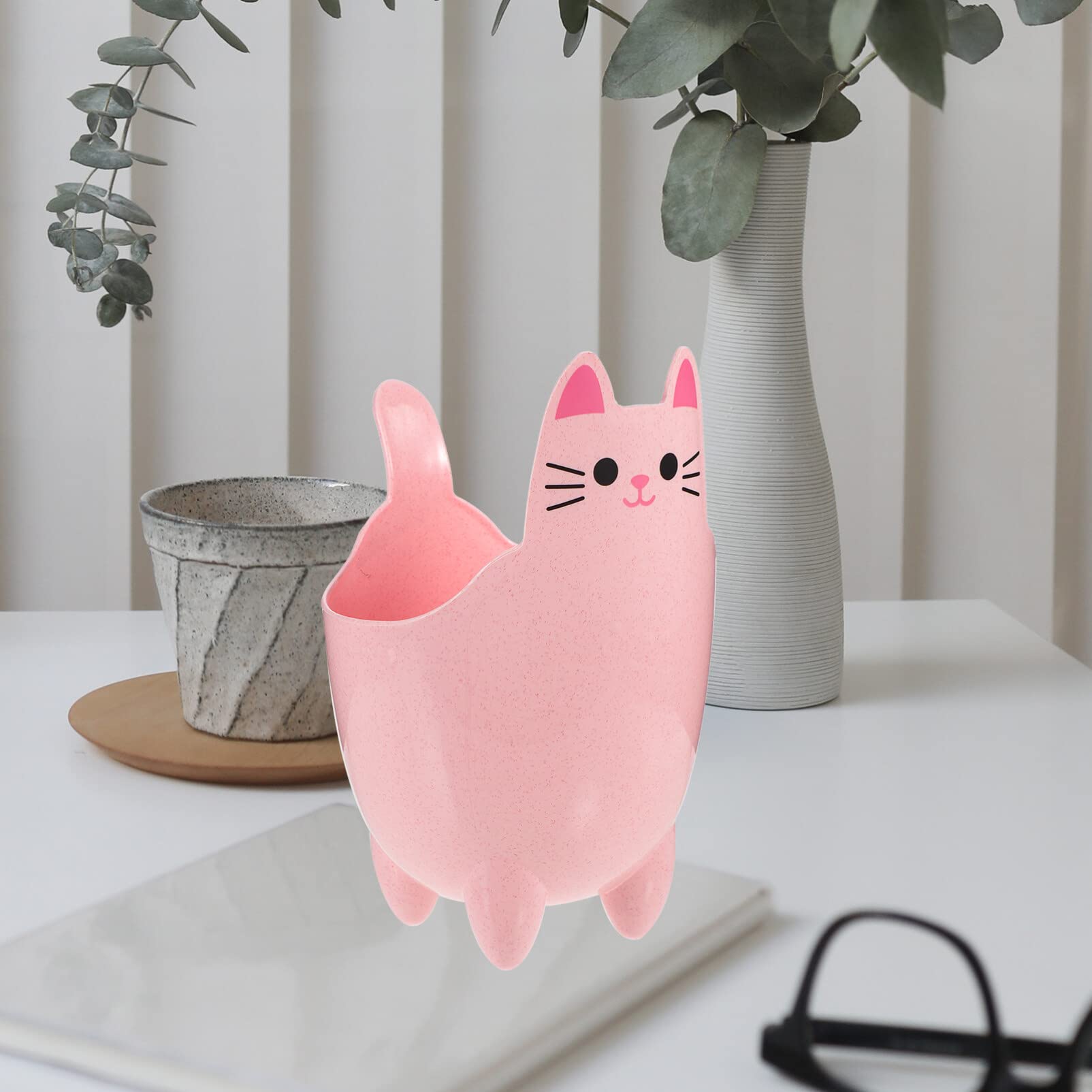 Mini Trash Can, Cute Cat Wastebasket, Plastic Desk Trash Can, Tiny Waste Basket Tabletop Countertop Garbage Cans Pencil Storage Bucket for Home, Office