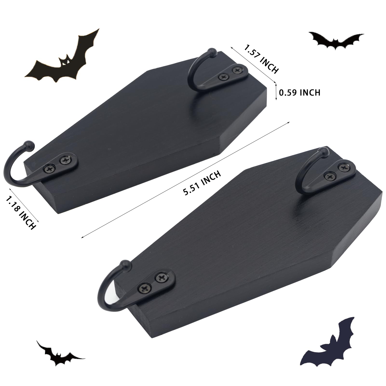 4 Pieces Coffin Wall Hook for Keys - Spooky Gothic Home Decor for Wall - Rustic Black Wooden Hanger for Keys, Mugs, Purse, Towel, Clothes - Wall Mounted Mini Coffins Hanger for Halloween Decoration