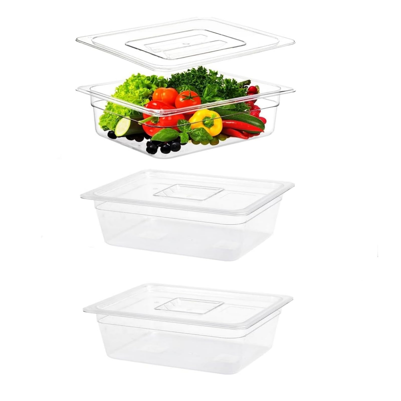 3 Pack Plastic Food Pans with Lids, 1/2 Size 4'' Deep,Polycarbonate, Clear，Food Pan Polycarbonate Square Food Storage Containers with Lids for Kitchen Restaurant Food Prep (3-1/2) (3-1/2)