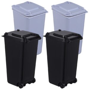 ganazono 4 pcs plastic mini trash can, black, blue, desktop rubbish truck, clamshell