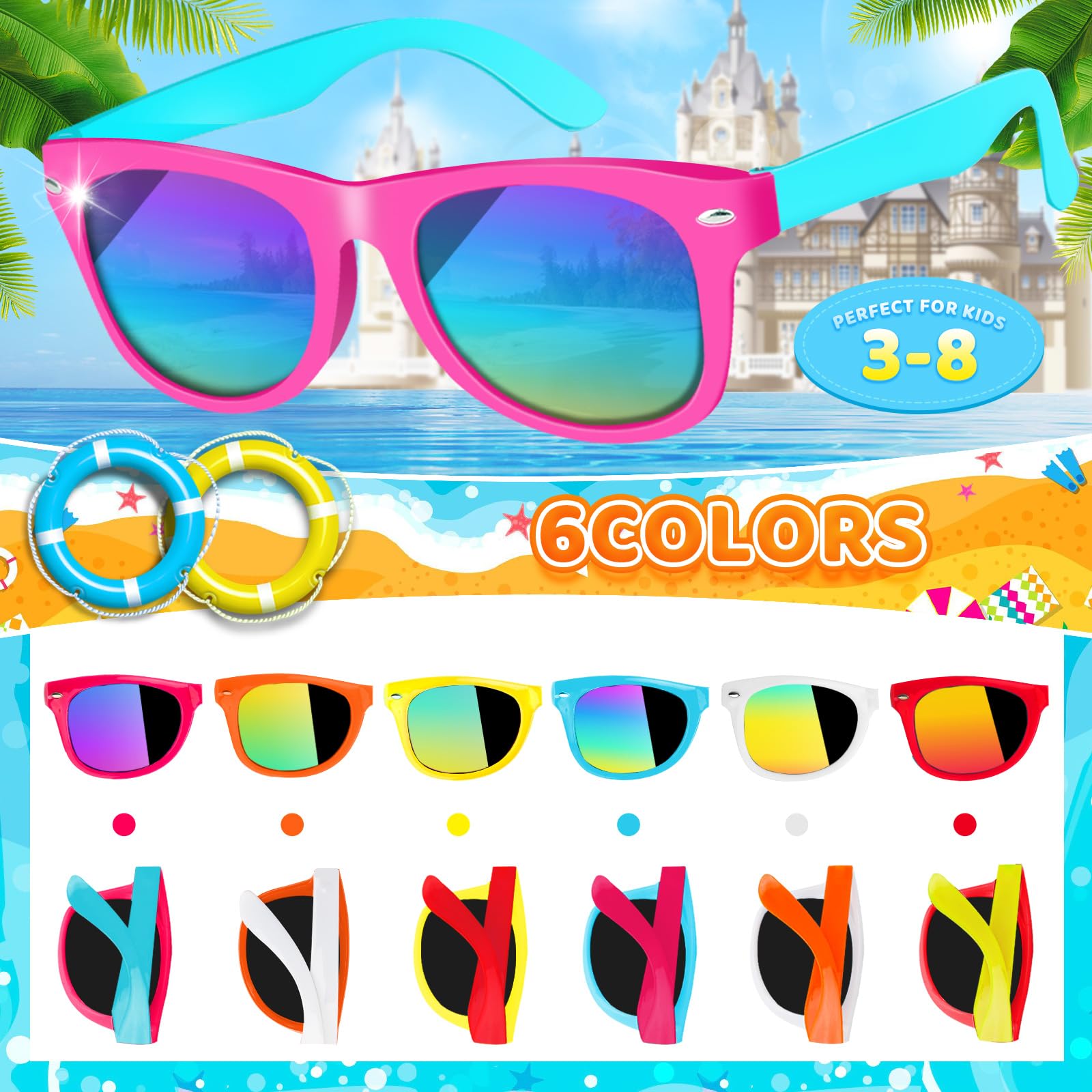 24 Pack Kids Sunglasses Bulk,Kids Sunglasses Party Favor,Neon Sunglasses with UV400 Protection,Boys Girls Age 3-8,Goody Bag Favors,Beach Pool Birthday Graduation Party Supplies,Great Gift for Kids