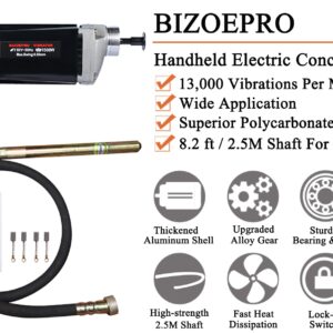 BIZOEPRO Hand Held Power Concrete Vibrator 1500W 13000rpm With 2.5M(8-1/5feet) Shaft Rod Electric Concrete Vibrabrater Portable Construction Pencil Vibrator