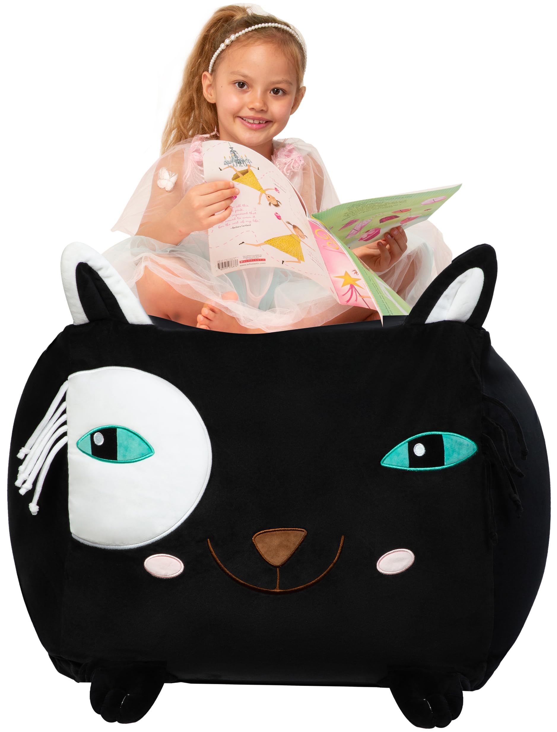 Black Cat Bean Bag Chairs for Teens, Playroom Furniture, Comfortable Seating for Kids, Large Size 22x24 Inch Velvet Extra Soft, Cover ONLY