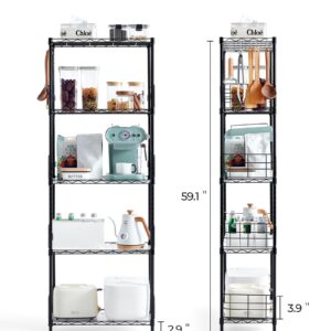 LINSY HOME Upgrade 5-Tier Storage Shelves, Height Adjustable Pantry Shelves with 5 Hooks & Shelf Liners, Metal Shelves for Storage, Storage Shelf Heavy Duty for Living Room, Kitchen, Bathroom