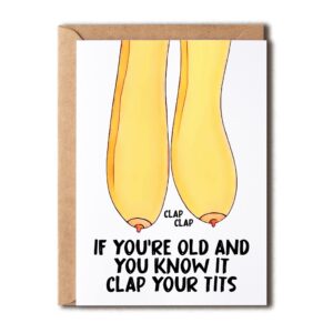 ntvshop if you're old and you know it clap your tits - funny rude birthday card for her - funny birthday card - rude birthday card