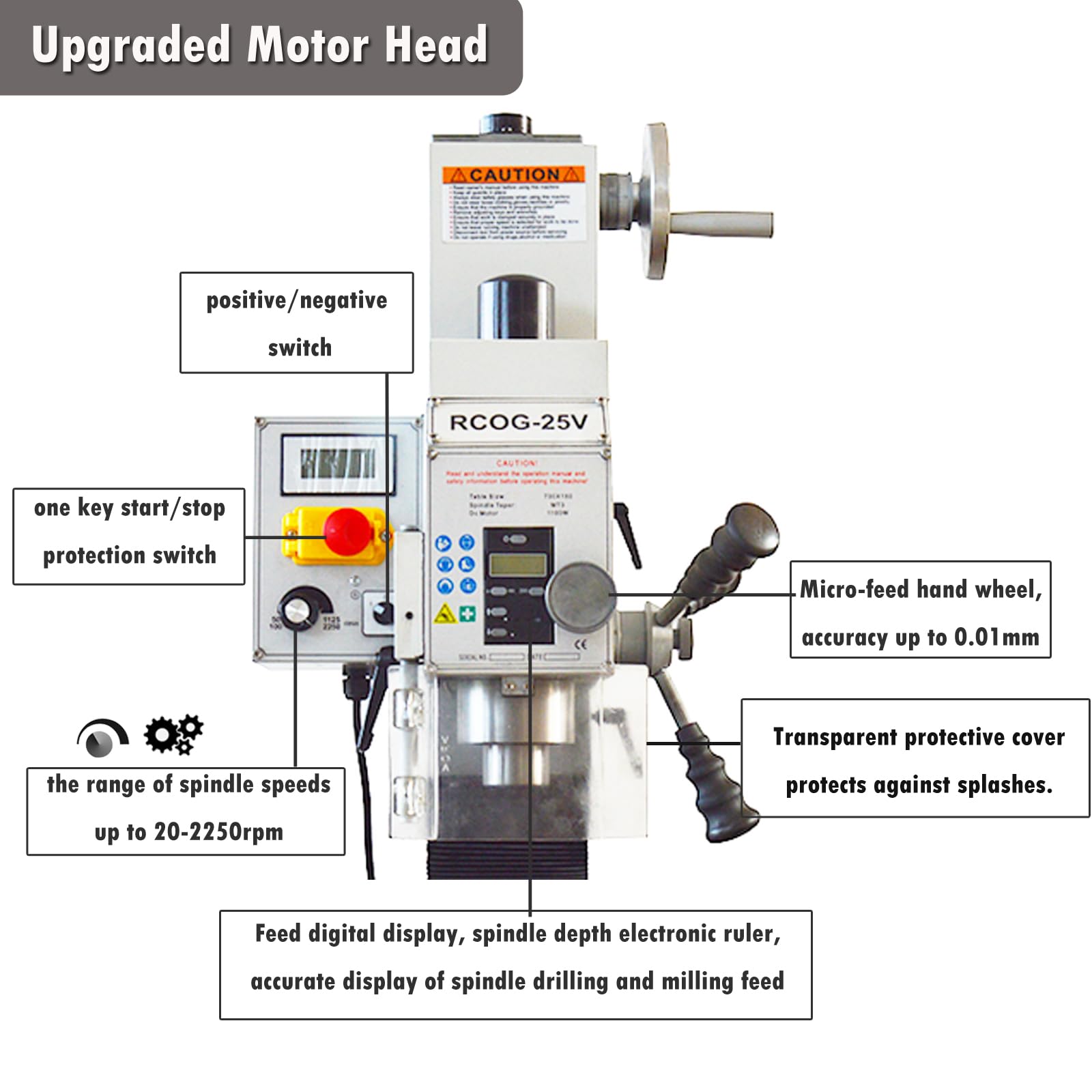 INTSUPERMAI Vertical Milling Drilling Machine7"X27" Mini Mill Drill Machine R8 Spindle Taper Set with Axis X Power Feed and Three - axis Grating Ruler 20-2250rpm Variable Speed 110V