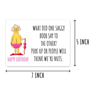 NTVShop What Did One Saggy Boob Say To The Other - Hilarious Birthday Card For Her - Rude Birthday Card For Woman - Happy 50Th 60Th 70Th