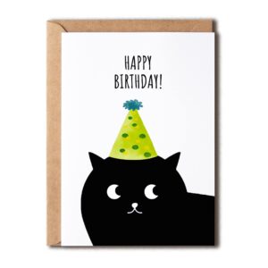 ntvshop happy birthday greeting card for cat lovers - cute black cat birthday card - lovely birthday card - black cat card