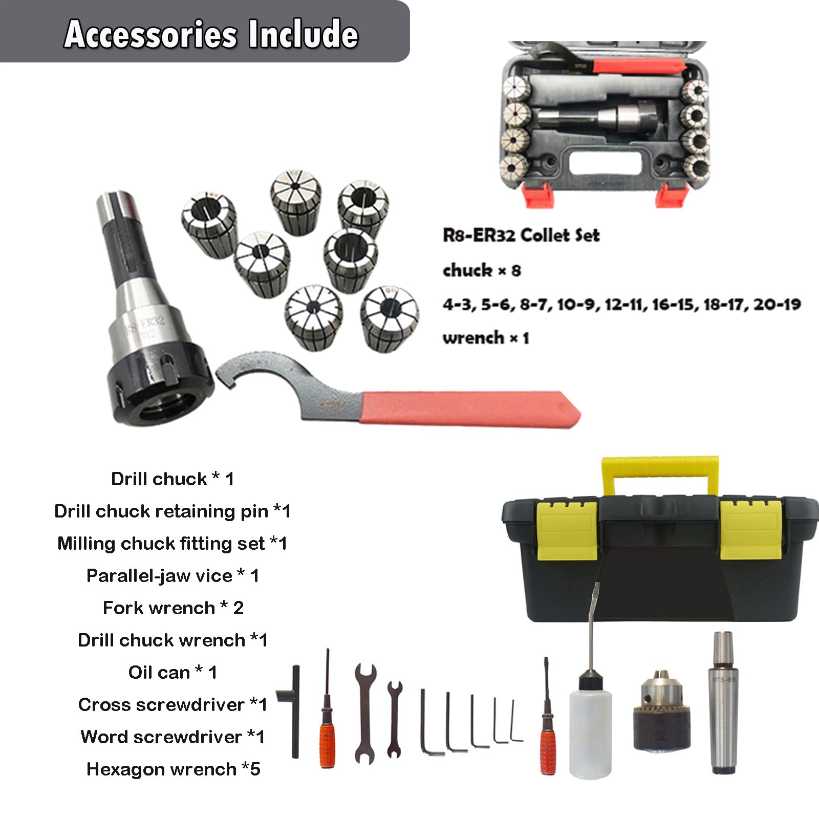 INTSUPERMAI Vertical Milling Drilling Machine7"X27" Mini Mill Drill Machine R8 Spindle Taper Set with Axis X Power Feed and Three - axis Grating Ruler 20-2250rpm Variable Speed 110V