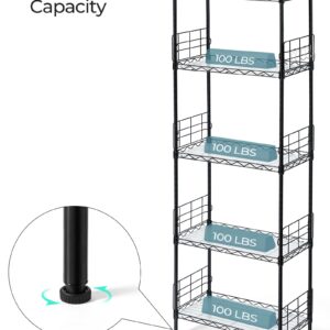 LINSY HOME Upgrade 5-Tier Storage Shelves, Height Adjustable Pantry Shelves with 5 Hooks & Shelf Liners, Metal Shelves for Storage, Storage Shelf Heavy Duty for Living Room, Kitchen, Bathroom