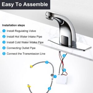 Touchless Bathroom Faucet with Motion Sensor, Deck Plate Control Box and Temperature Mixer, Automatic Bath Vanity Faucet, Touchless Faucet for Bathroom Restroom Lavatory