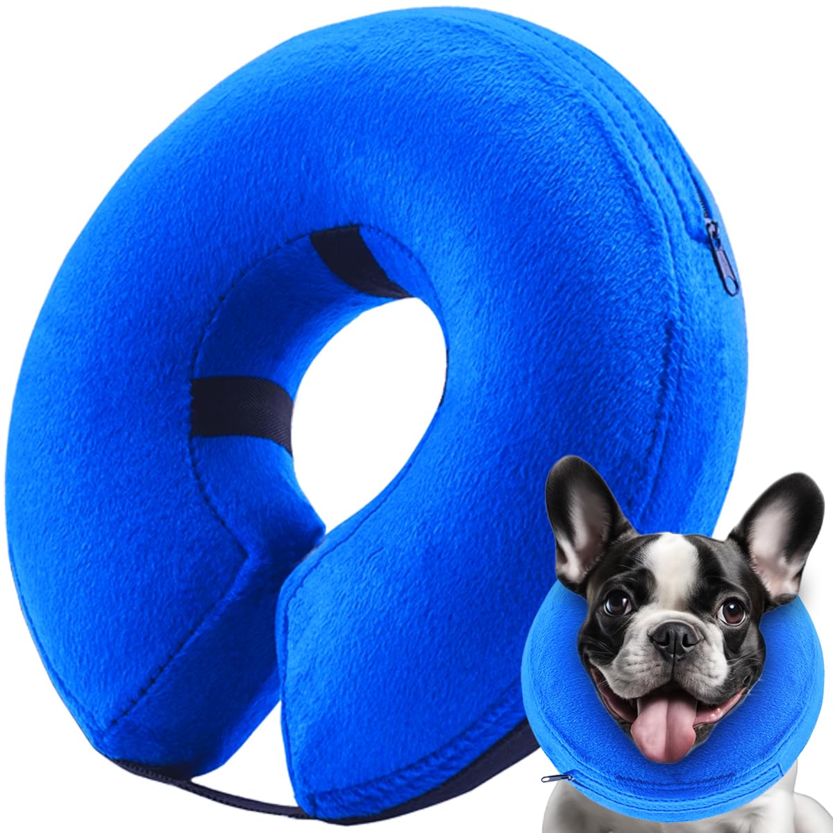 infisu Inflatable Dog Cone Collar (L Size), Soft Blow-up Protective Recovery Dog Collar, Pet Donut Cone Collar, Comfy Elizabethan Collar After Surgery for Medium Dog to Prevent Biting Scratching, Blue