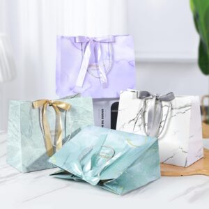 JMANNI Gift Bags, 4PCS Gift Bags Medium Size with Bow Ribbon, Portable Paper Gift Bag with Handles, Birthday Gift Bags, Marble Pattern Present Bags for Christmas Wedding Party Mothers Day（Marble Style）