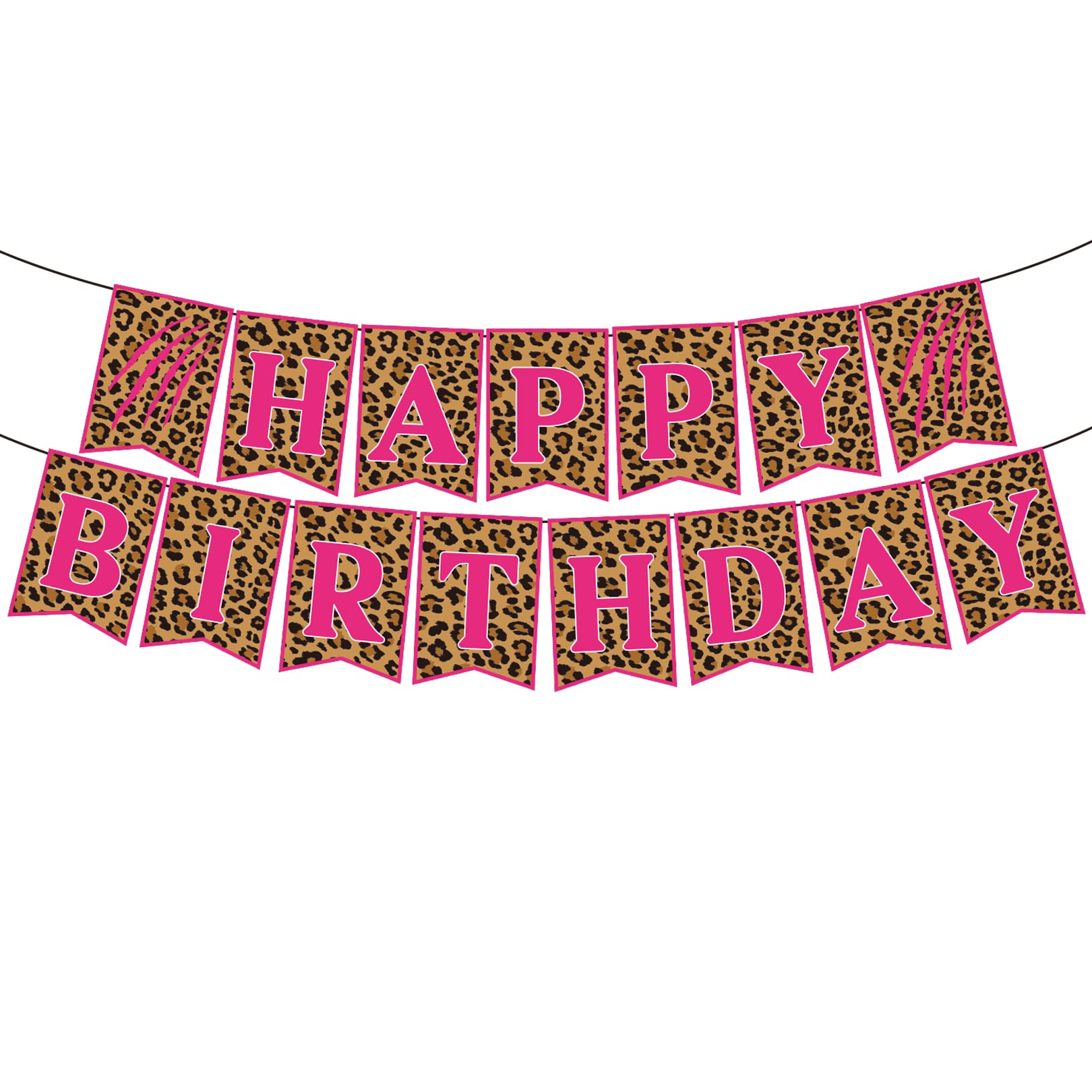 PANRRPERS Happy Birthday Banner Jungle Animal Print Baby Shower Theme Birthday Party Supplies for Girls Pink Birthday Party Cheetah Party Supplies Safari Animal Party Decoration