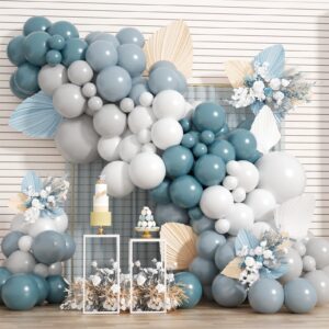 dusty blue balloon arch kit, dusty blue grey white balloon garland kit, latex birthday party balloons diy balloons arch for birthday wedding baby shower graduation party decorations