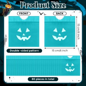 80 Pcs Halloween Drawstring Candy Bags Halloween Goody Bags Grimace Pumpkin Halloween Bags Small Party Treat Bags Trick or Treat Bags Plastic Goodie Bags for Halloween Party Favor (Teal)