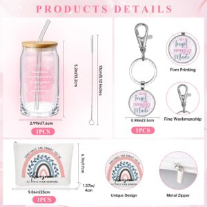 Yaomiao 3 Pcs Christmas Employee Appreciation Gift for Women Thank You 16 oz Glass Cup Makeup Bag Keychain for Teacher(Awesome)