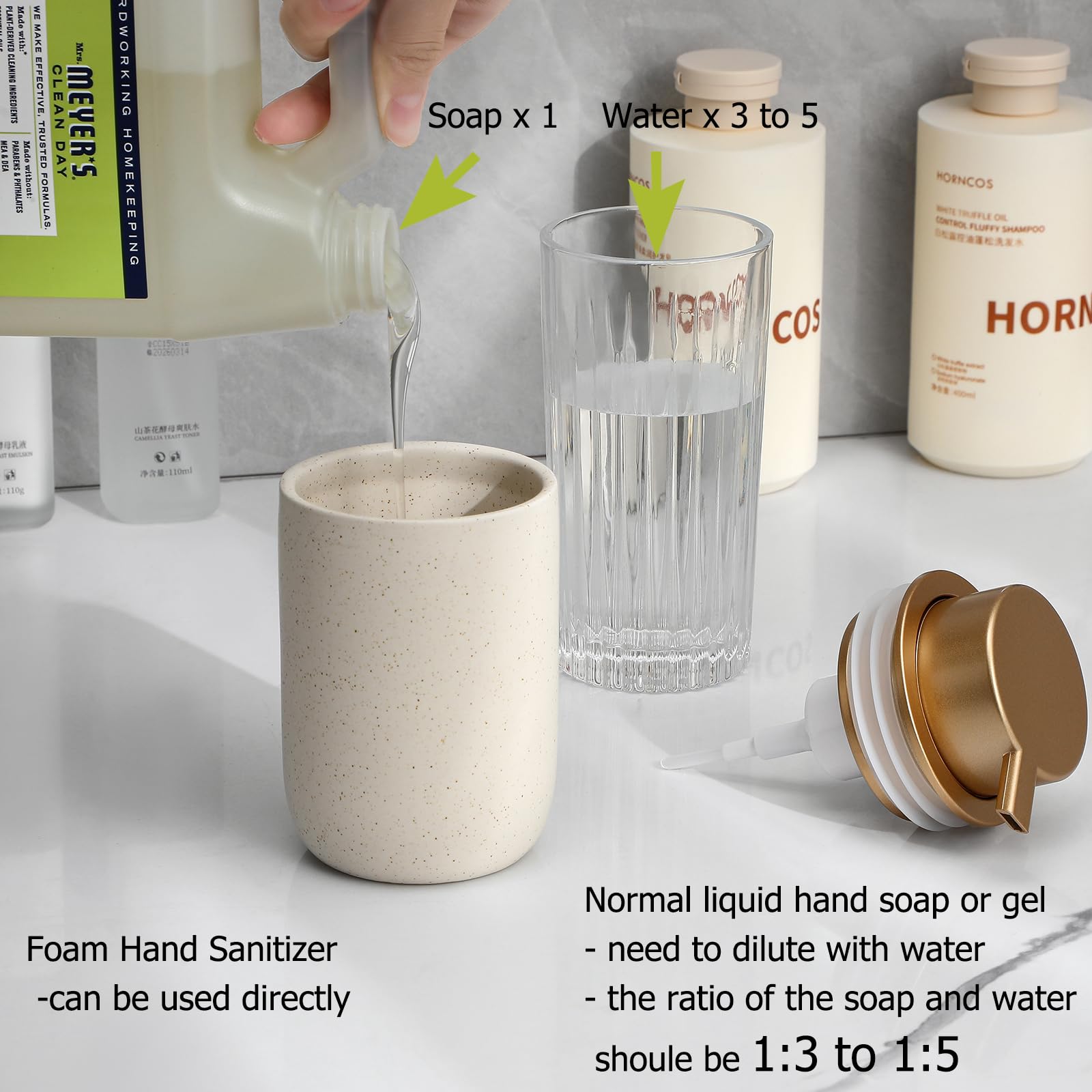 rejomiik Foaming Soap Dispenser Thick Ceramic Foam Hand Soap Dispenser for Bathroom or Kitchen Sink, Liquid Pump Bottles for Hand soap, Body Wash, Beige