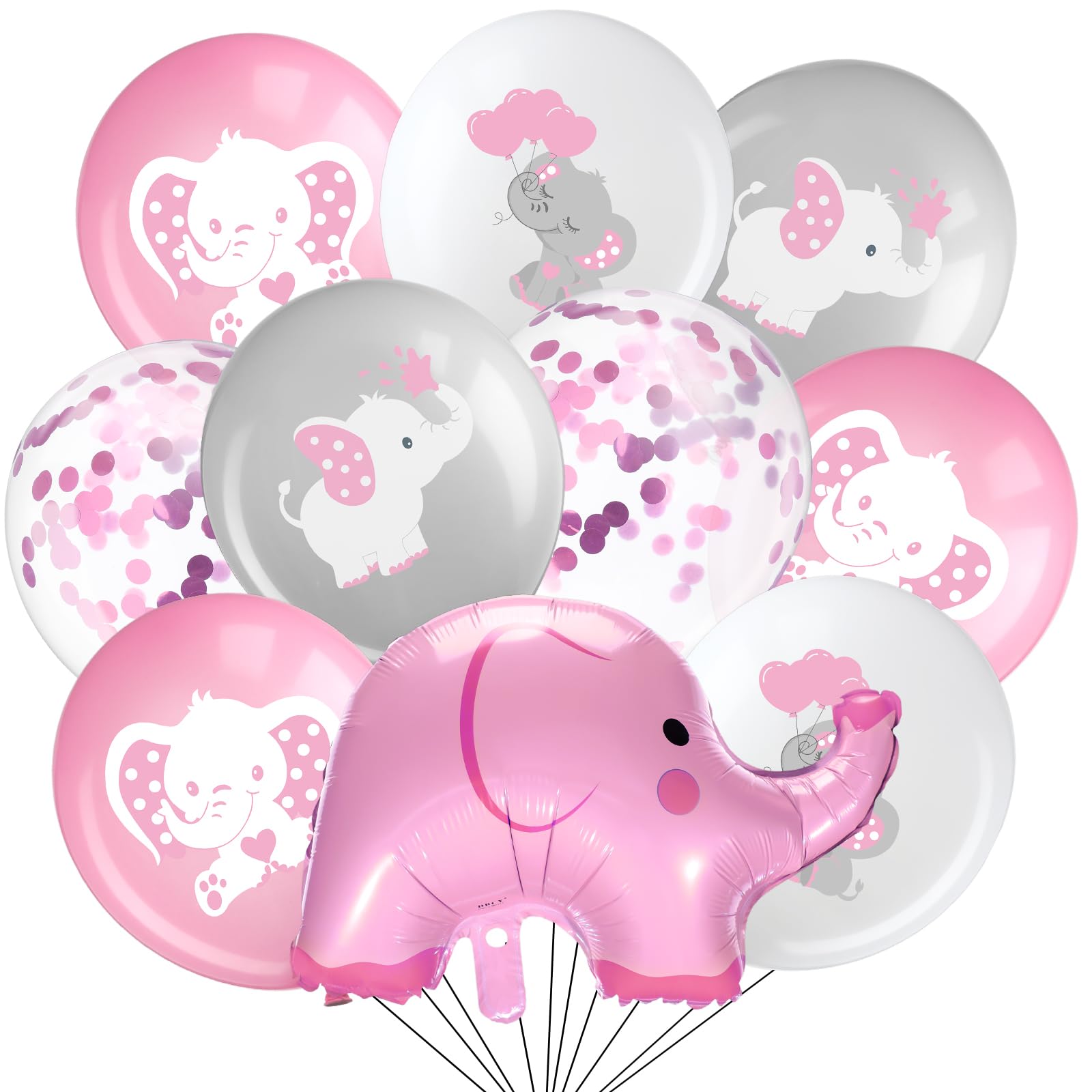 45 Pieces Elephant Balloon 12 Inch Baby Shower Elephant Balloon for Baby Boy Girl Gender Reveal Elephant Animal Themed Birthday Party Supplies Indoor Outdoor Decor (Adorable Style)