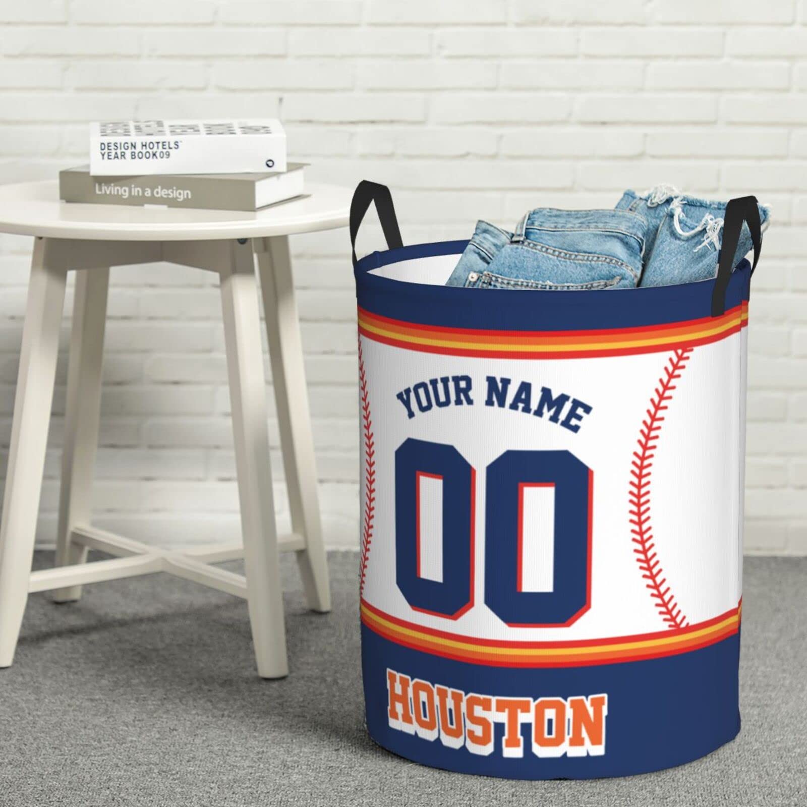 Custom Houston Laundry Hamper Personalized Laundry Basket Customized Name And Number Collapsible Storage Basket for Bedroom Bathroom Living Room Baseball Fan Gifts