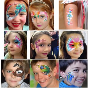 SPRINGSKY 39 Colors Face Paint Kit For Kids: Professional Face Painting Kit with 6 Stencils and 13 Brushes - Water Activated Facepaint Makeup Kit - Non Toxic Face Paint for Halloween and Christmas