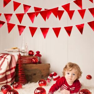 Red Party Decorations Triangle Pennant Banner Flag Dark Red Metallic Fabric Bunting Garland for Graduation Wedding Bridal Shower Birthday Anniversary Holiday Valentines Retirement Party Supplies