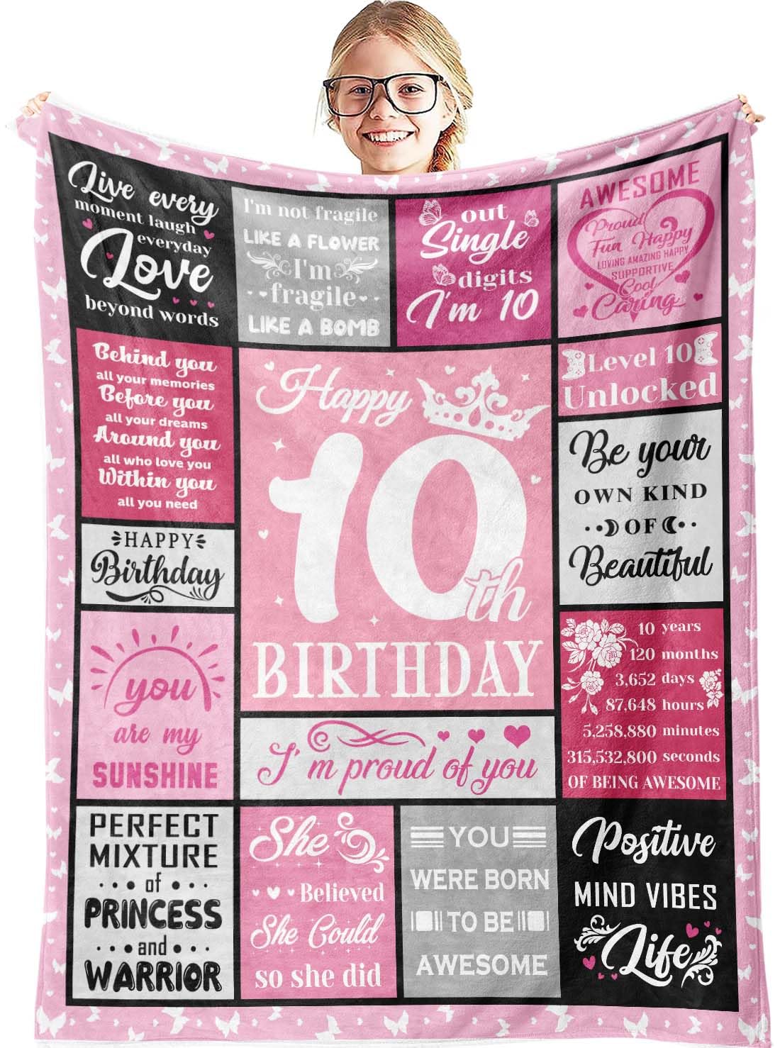 Hocgiwd Gifts for 10 Year Old Girl,10 Year Old Girl Birthday Gifts, 10 Year Old Girl Gift Ideas Blanket, Birthday Gifts for 10 Year Old Girls,10th Birthday Gifts for Girls Blanket 60x50in