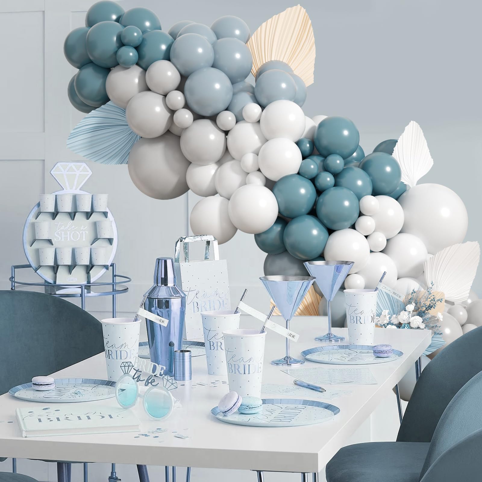 Dusty Blue Balloon Arch Kit, Dusty Blue Grey White Balloon Garland Kit, Latex Birthday Party Balloons DIY Balloons Arch For Birthday Wedding Baby Shower Graduation Party Decorations