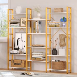 oneinmil industrial bookshelves 5 tiers corner bookcases,large book shelf with metal frame open storage corner cabinet for living room home office,golden