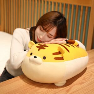 TONGSONG 16 Inch Soft Yellow Tiger Plush Hugging Pillow Cute Stuffed Tiger Animal Plushies Tiger Doll Toy Kids Stuffed Animals Tiger Plush Toys for Birthday, Valentine (Orange)