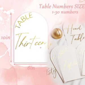 ontigola Modern Arch Table Number Card Stock Signs for Wedding Reception Set of 1-30 + Head Table 4" x 6" Shiny Gold Foil Table Number Card Signs for Restaurant, Event Party