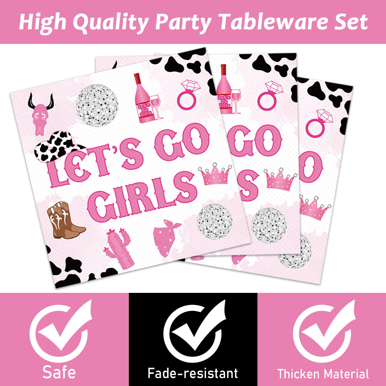 96pcs Lets Go Girls Bachelorette Party Tableware Set Western Cowgirl Party Supplies Plates Napkins Fork Printing Bachelorette Bridal Shower Party Supplies For Bachelorette Party Serves 24 Guests