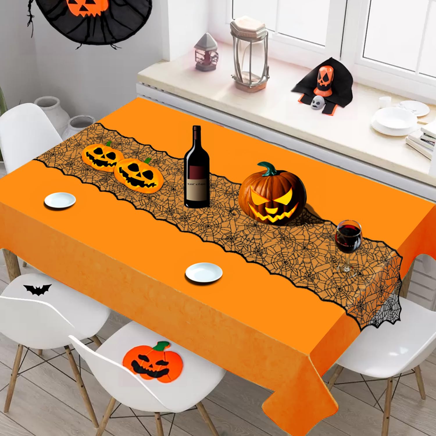 Halloween Table Runner, Black Lace Spider Web Table Runner for Halloween Table Decor, 18 X 72 Inch Halloween Lace Table Runner for Halloween Table Decoration Kitchen Indoor Halloween Decoration