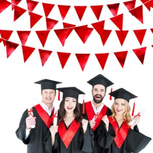 Red Party Decorations Triangle Pennant Banner Flag Dark Red Metallic Fabric Bunting Garland for Graduation Wedding Bridal Shower Birthday Anniversary Holiday Valentines Retirement Party Supplies