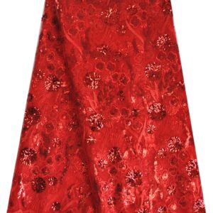 SanVera17 African Fabric 3D Sequins Net Fabrics Nigerian Embroidered Lace Fabric for Party Dress (Red) 5 Yards