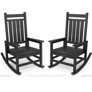 SERWALL Outdoor Rocking Chair Set of 2, HDPE Rocking Chairs for Adult, Black