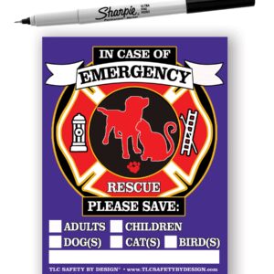 TLC Safety By Design Fire Rescue 4.25" x 5.5" Magnet Safety Alert Emergency Children Adults Pet Dog Cat for Steel Magnetic Exterior Apartment Doors